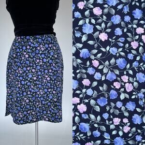 Vintage 90's Floral Purple Midi Skirt / Size 9 / Grunge / Pencil / STAR C.C.C /